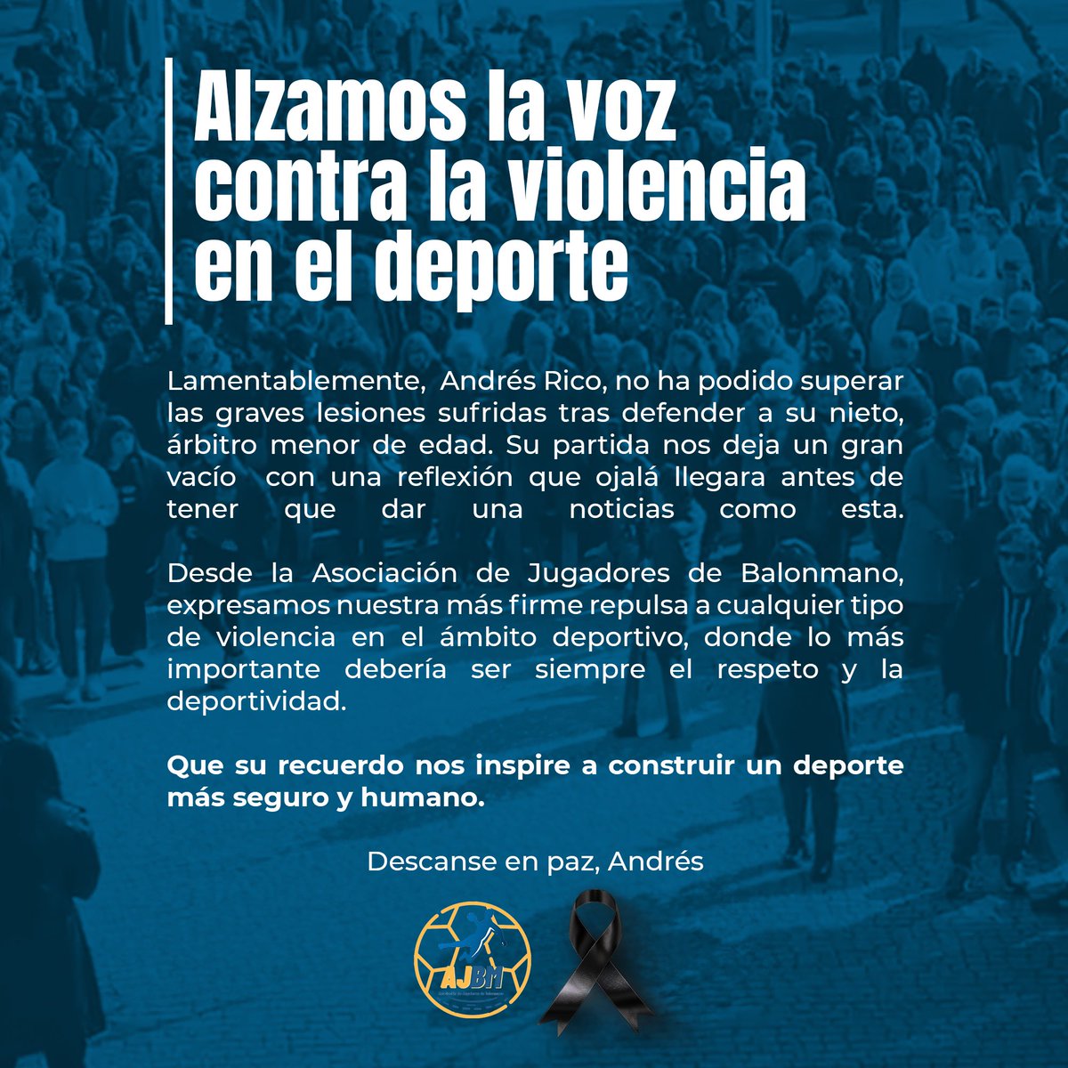 🕊️ Lamentamos profundamente la pérdida de Andrés Rico, cuya partida nos deja una reflexión tardía, pero con la esperanza de que su ausencia sirva para hacernos mejores <a href="/fgabalonman/">Federación Galega Balonmán</a> <a href="/RFEBalonmano/">RFEBalonmano</a> 

Rechazamos toda forma de violencia abogamos por el respeto y deportividad