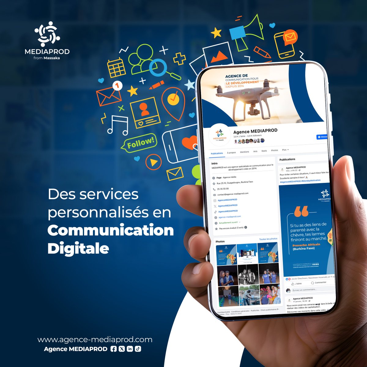 Besoin d'améliorer votre présence en ligne ? 💡

Nous vous accompagnons dans l'élaboration de votre stratégie de #CommunicationDigitale, ainsi que dans la création et la gestion de vos plateformes. 👩🏾‍💻📱

#AgenceMEDIAPROD #Productions #Conseils #Formations