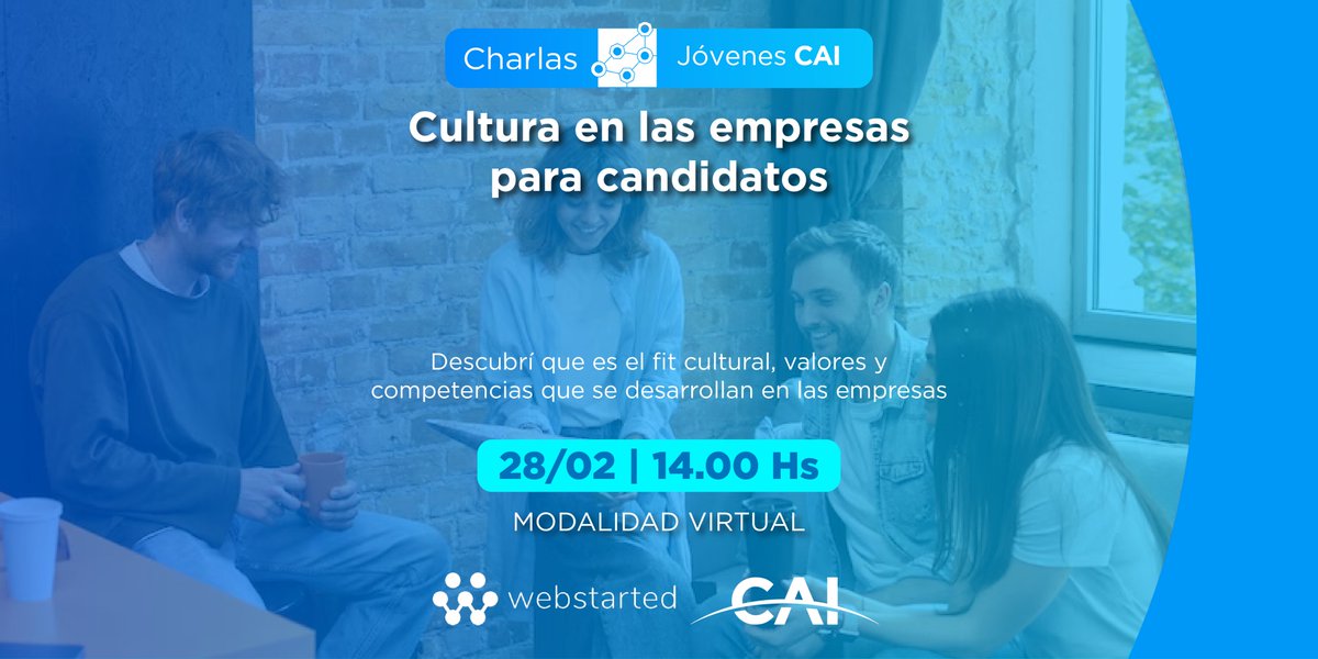🎯 ¿Cómo encontrar la cultura empresarial ideal para vos?
La Comisión de Jóvenes CAI y <a href="/WebstartedA/">Webstarted Academy</a>  te invitan al webinar "Cultura en las empresas para candidatos"

🔗 Te podés anotar ingresando acá: cai.org.ar/cultura-en-las…

#CulturaEmpresarial #Networking