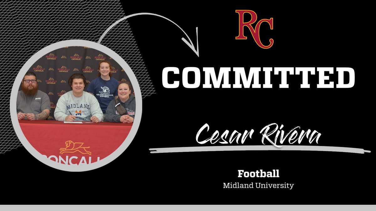 We are excited to celebrate Roncalli Catholic's Senior Cesar Rivera! He has officially signed to continue his academic and football career at Midland University! Congrats Cesar!