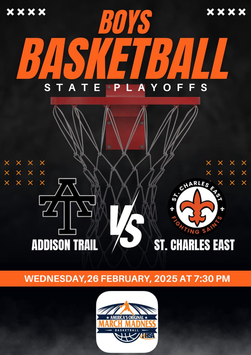 IHSA Official (@ihsaofficial) on Twitter photo Boys Basketball State Playoffs
🏀 Addison Trail 🆚 ST. Charles East
🗓 Wednesday, 26 February 2025
⏰ 7:30 PM
🎥 livesports.insidethegames.live/hsb.php
📍 Please like and share
<a href="/ATHSathletics/">ATHS Athletics</a> <a href="/ATBlazerHoops/">AT BLAZER HOOPS</a> <a href="/STCEathletics/">STCE Athletics</a> <a href="/StCharlesEast/">St. Charles East HS</a> <a href="/STCDrivewayBoys/">STC-DrivewayBoys</a> Boys Basketball State Playoffs
🏀 Addison Trail 🆚 ST. Charles East
🗓 Wednesday, 26 February 2025
⏰ 7:30 PM
🎥 livesports.insidethegames.live/hsb.php
📍 Please like and share
<a href="/ATHSathletics/">ATHS Athletics</a> <a href="/ATBlazerHoops/">AT BLAZER HOOPS</a> <a href="/STCEathletics/">STCE Athletics</a> <a href="/StCharlesEast/">St. Charles East HS</a> <a href="/STCDrivewayBoys/">STC-DrivewayBoys</a>