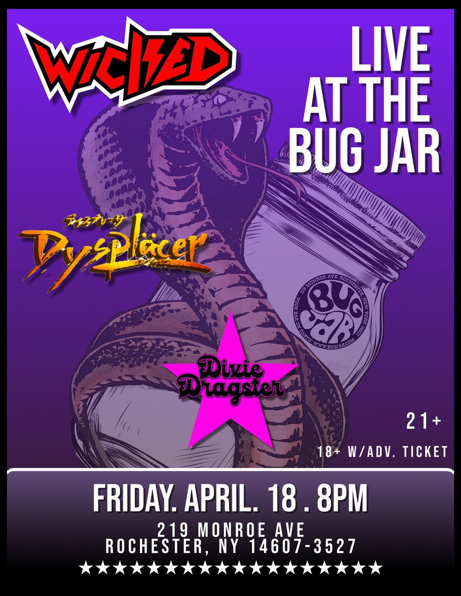 The Party Just Got Bigger! ⚡️
@dixiedragster joins the mayhem with us &amp; @dysplacer_official all the way from Nashville!
April 18th <a href="/bugjarshows/">Bug Jar</a> 
18+ get your tickets in advance 🎫 
Ticket link below
 ticketweb.com/event/wicked-d…