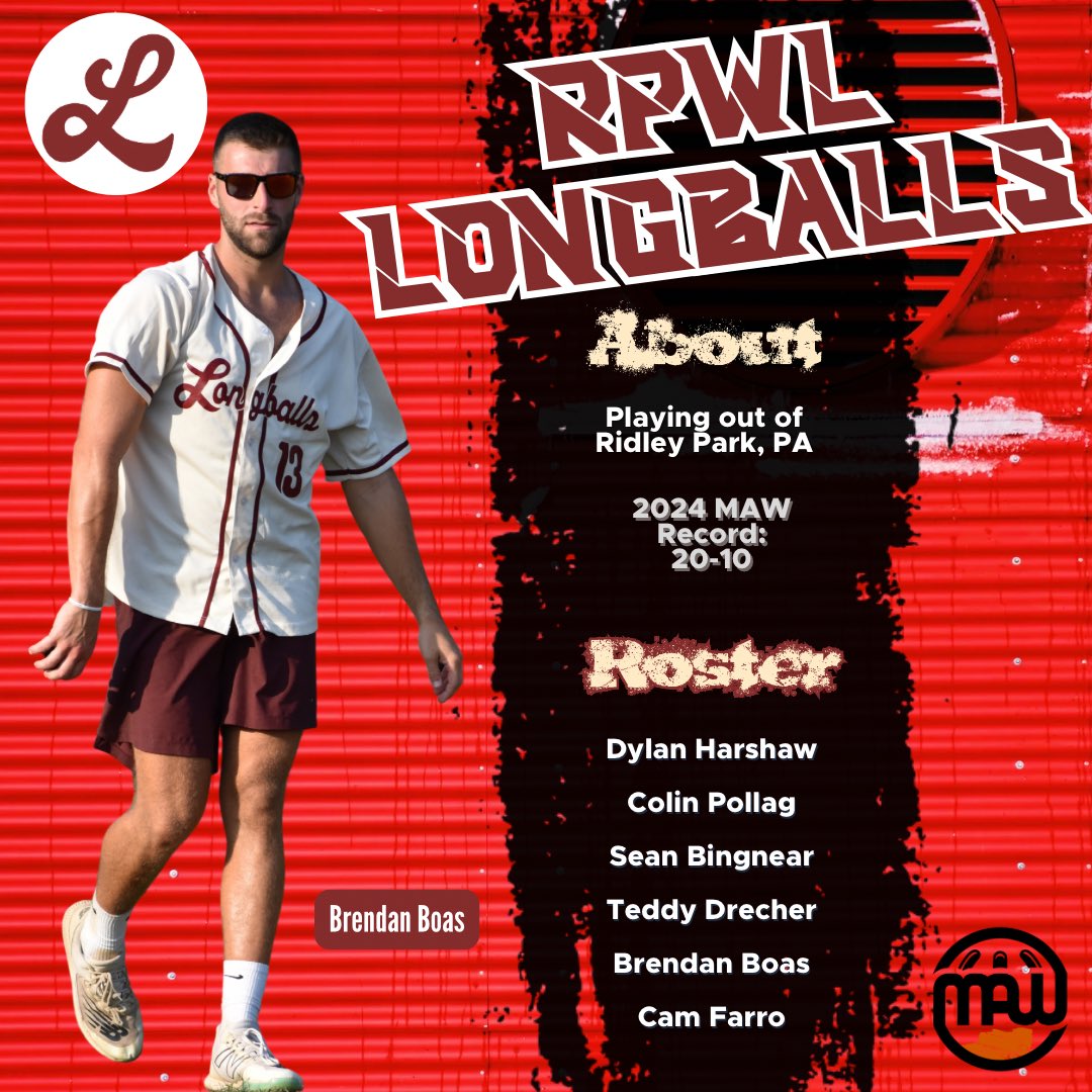 Opening Day Team Announcement #6:

The 2023 and 2024 Mid Atlantic runners up are a title contender in every tournament they enter and with the re-addition of Cam Farro for the 2025 MAW season, the Longballs figure to play deep into the weekend this May.