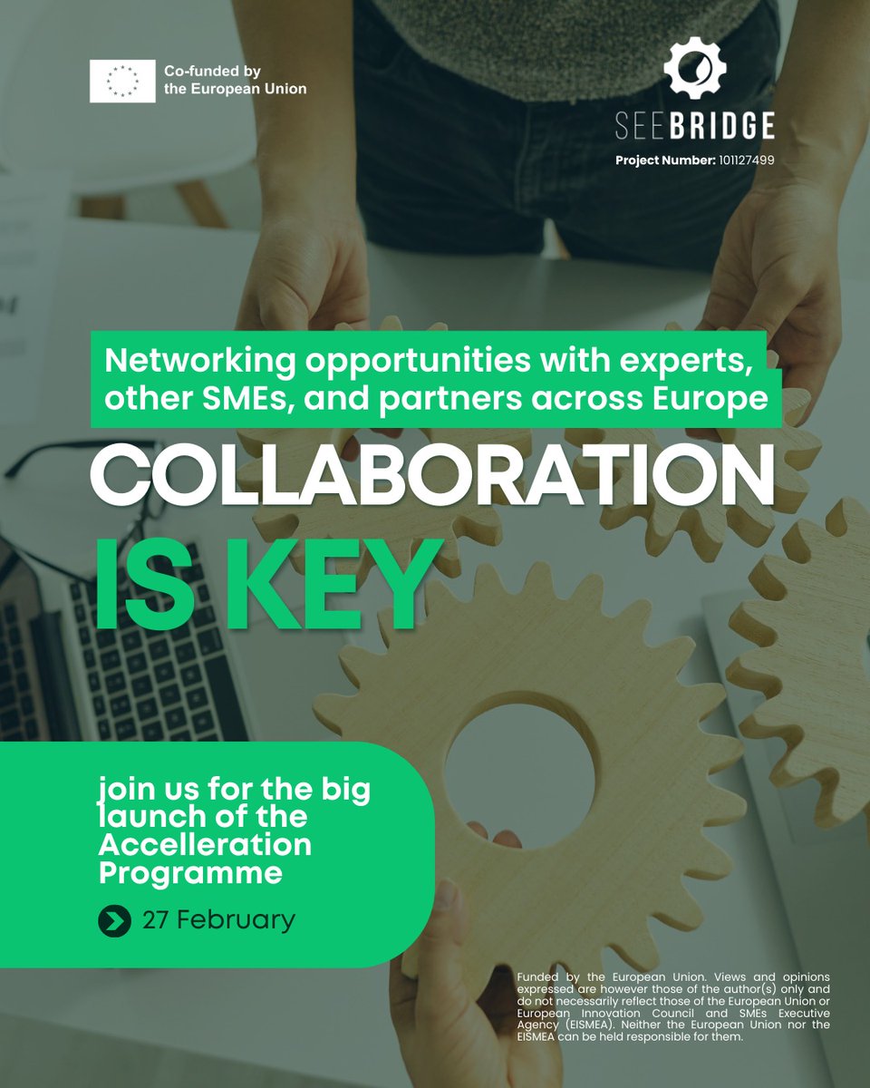 See Bridge (@seebridge_) on Twitter photo π€ Collaboration is key! The SEE BRIDGE Acceleration Program offers unparalleled networking opportunities with experts, other SMEs, and partners across Europe. π
 Launch Session: 27th February, 12:00 PM CET πdocs.google.com/forms/d/e/1FAIβ¦
#SeeBridgeProject #EuropeanUnion π€ Collaboration is key! The SEE BRIDGE Acceleration Program offers unparalleled networking opportunities with experts, other SMEs, and partners across Europe. π
 Launch Session: 27th February, 12:00 PM CET πdocs.google.com/forms/d/e/1FAIβ¦
#SeeBridgeProject #EuropeanUnion