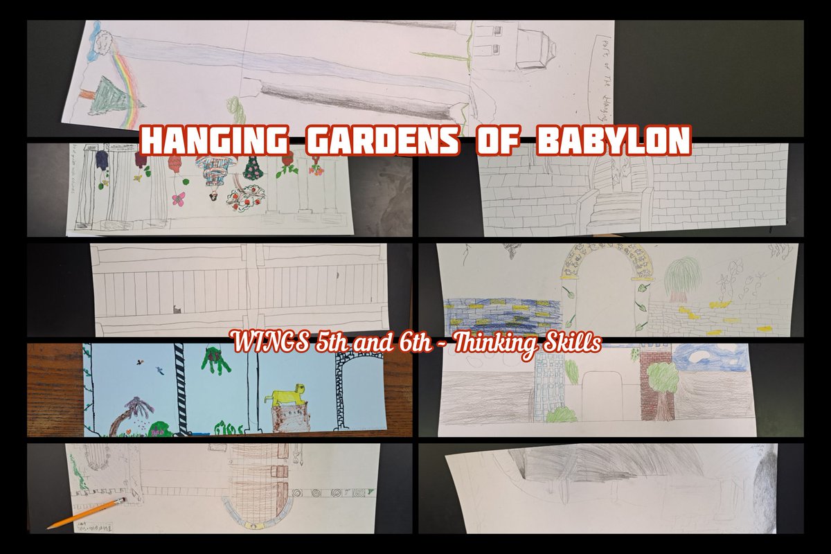 History lesson on The Hanging Gardens of Babylon. Students interpret descriptions of the gardens and illustrate their interpretations. <a href="/officialSPS/">Springfield Public Schools</a> <a href="/PhelpsCenter/">Phelps Center</a> #drawing  One of the Seven Ancient Wonders.