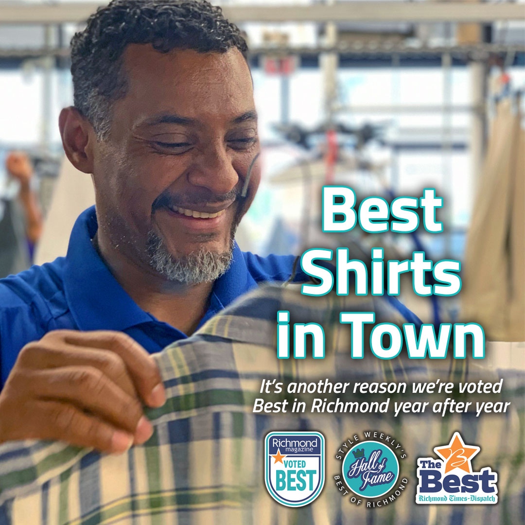 Experience the best in shirt care with Puritan Cleaners! Our meticulous process ensures your shirts are impeccably pressed and returned just the way you like—hanging or neatly folded. Discover why we've been Richmond's top choice for decades.