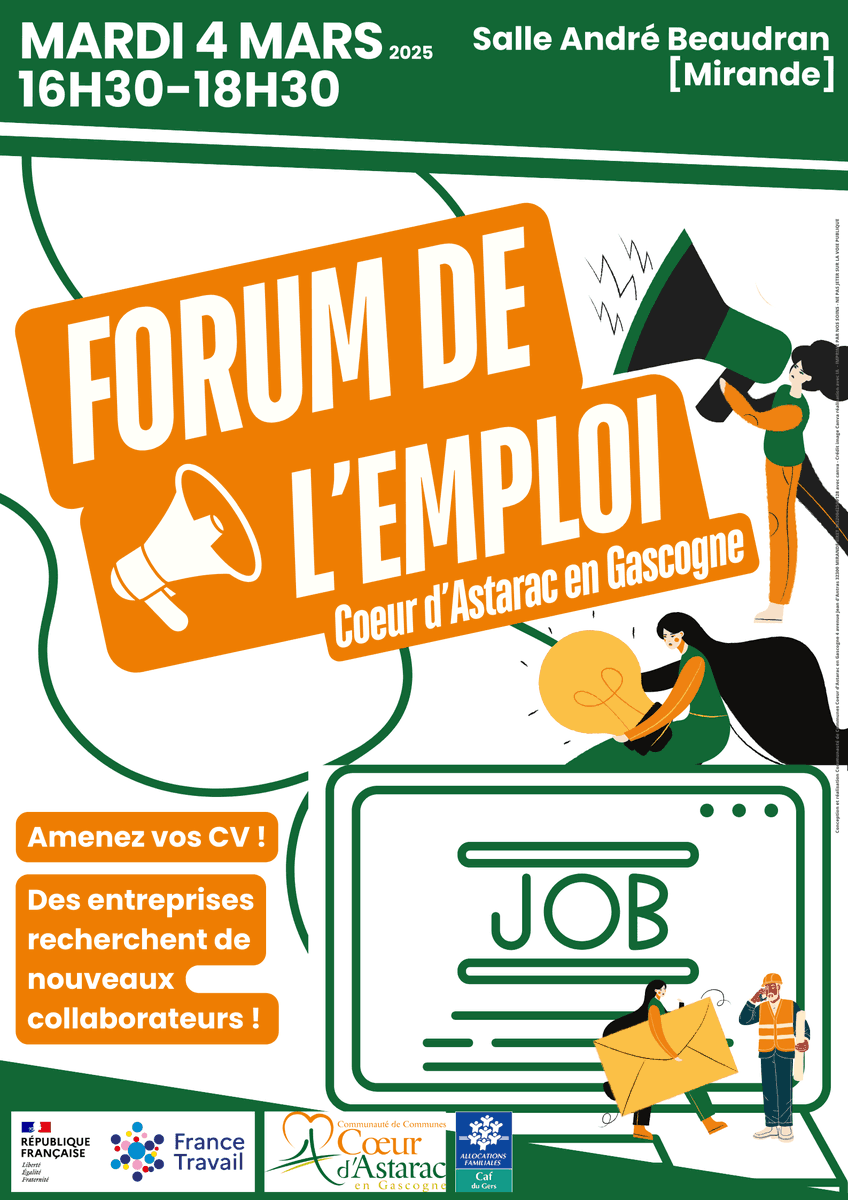 ADMR 32
🗓️RDV le 04/03/2025 au Forum de l'emploi de Mirande à 16h30 à la Salle André Beaudran
👉 Postes à pourvoir en CDI : aide à domicile/agent d'entretien.
Secteurs Mirande, Miélan, Masseube, Seissan, Bassoues, Sauviac, Montesquiou, Panassac

<a href="/ADMRun/">ADMR</a> <a href="/FranceTravail/">France Travail</a> <a href="/gers/">gers</a>