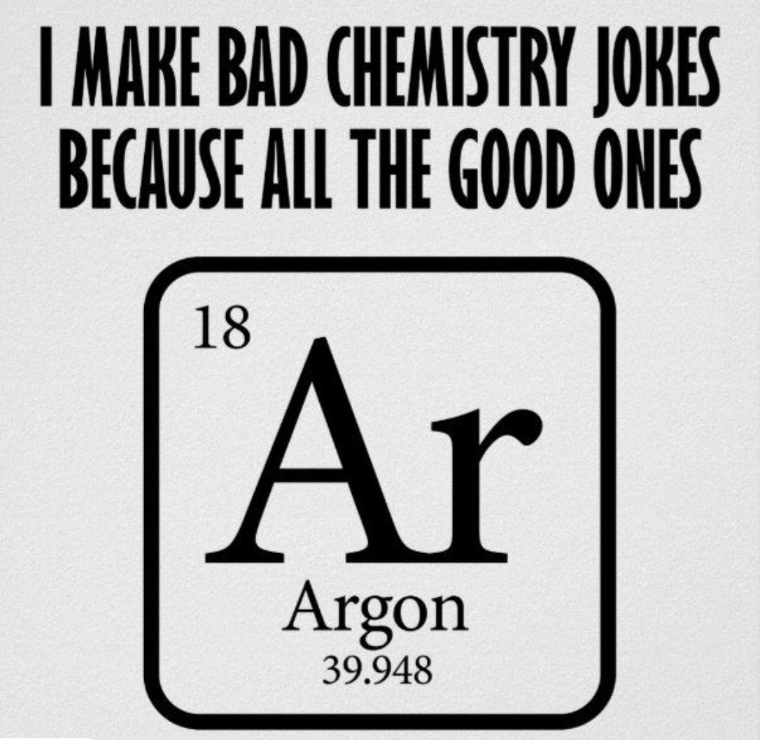 Leah4Sci's tweet image. Happy Hump Day Future Scientists and Healthcare Professionals!

What’s the best chemistry joke you’ve heard?

I find this one elementally funny 🤣
What? No reaction? 🤣🤣

#ScienceHumor #ChemistryJokes #OrganicChemistry #StudentLife