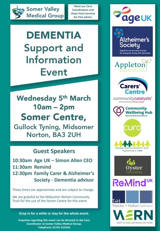 🧠💙 This upcoming Dementia Support &amp; Information Event is all about empowering individuals, families, and carers with expert advice, practical guidance, and a welcoming space to connect.
📆 Wednesday 5 March
⏰ 10am-2pm
📍 Somer Centre, Gullock Tyning, Midsomer Norton, BA3 2UH