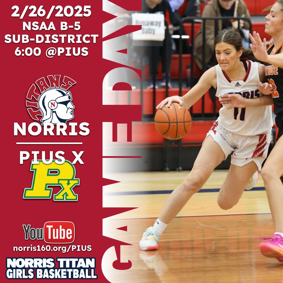 Happy Game Day! Round 2 of the postseason! LET’S GO!!
🏀 Game Day #23
🎟️ Class B-5 Subdistrict Final
🆚 Thunderbolts ⚡️
🏟️ Pius X High School
⏰ 6:00pm
📺 norris160.org/PIUS
🎙️ lincolnprepsportsnow.mixlr.com/events/4074133
#DBWHSH <a href="/NebPreps/">@NebPreps</a> <a href="/LNKPrepSports/">Lincoln Prep Sports</a> <a href="/NEScoreFeed/">NE ScoreFeed</a> #1FAM