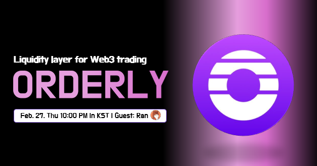 Edward__Park's tweet photo. 🔥 [SPACE] Backbone of WEB3 Trading @OrderlyNetwork 

- Date: Feb. 27. 10:00 pm in KST
- Guest: @ranyi1115 
- Place: https://t.co/iSz1x0SuYk

It is gud timing "Where the liquidity for numerous perp dex is coming from?" Maybe this will be the alpha for recent safe accident Let's join.