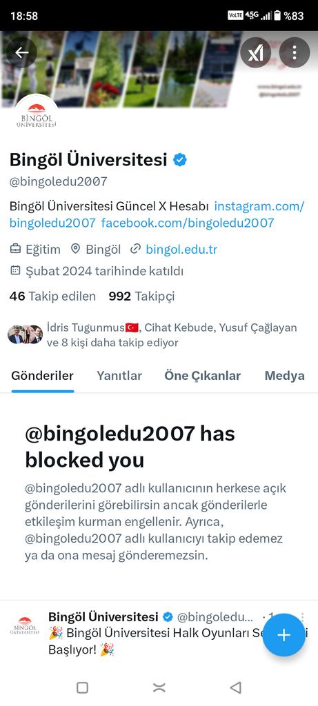 Sayın rektör Bingöl vatandaşı olarak Bingöl üniversitesini takip etmeme engel olarak suç işliyorsunuz. Bingöl üniversitesi hesabı sizin kendi özel hesabiniz değil Engelin kaldırılması için suç duyurusunda mi bulanalim <a href="/ahusta07/">Dr. Ahmet Hamdi USTA</a> <a href="/bingoledu2007/">Bingöl Üniversitesi</a> <a href="/onurdemirag_/">Onur Demirağ</a> <a href="/_cevdetyilmaz/">Cevdet Yılmaz</a>