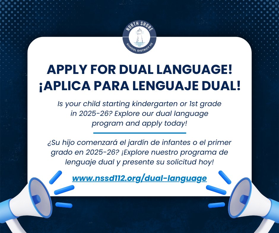 The deadline is almost here! Families of incoming kindergarten and 1st grade students must apply by this Friday (Feb. 28) to be included in the Dual Language Program lottery. Learn more and apply at nssd112.org/dual-language. #112leads