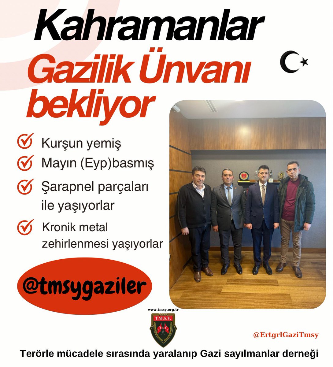 Bugün <a href="/TmsyGaziler/">T.M.S.Y GAZİ SAYILMAYANLAR</a> Başkanımız <a href="/ErtugrlGaziTmsy/">ERTUĞRUL GAZİ DEMİR</a> Yönetim Kurulu Başkan Yardımcılarımız 
Sn.<a href="/mustafaulu60332/">T.M.S.Y. mustafa uludogan</a> ve Sn.<a href="/aydem057/">Aytekin Demirel</a> birlikte <a href="/TBMMresmi/">TBMM</a> de <a href="/Akparti/">AK Parti</a> İzmir milletvekili  
Sn.<a href="/celebimehmeta/">Mehmet Ali Çelebi</a> ziyaret edilmiştir. 
Sn.<a href="/celebimehmeta/">Mehmet Ali Çelebi</a> ile <a href="/TmsyGaziler/">T.M.S.Y GAZİ SAYILMAYANLAR</a> vatan evlatlarının Gazilik