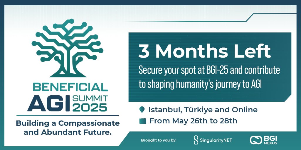 SingularityNET's tweet image. Join us at BGI-25 (May 26-28) in Istanbul to explore the latest advancements in AGI theory and frameworks, ethical development pathways, governance frameworks, and more.

Don't miss the chance to connect with the global leading voices in AI and AGI: bgisummit.io