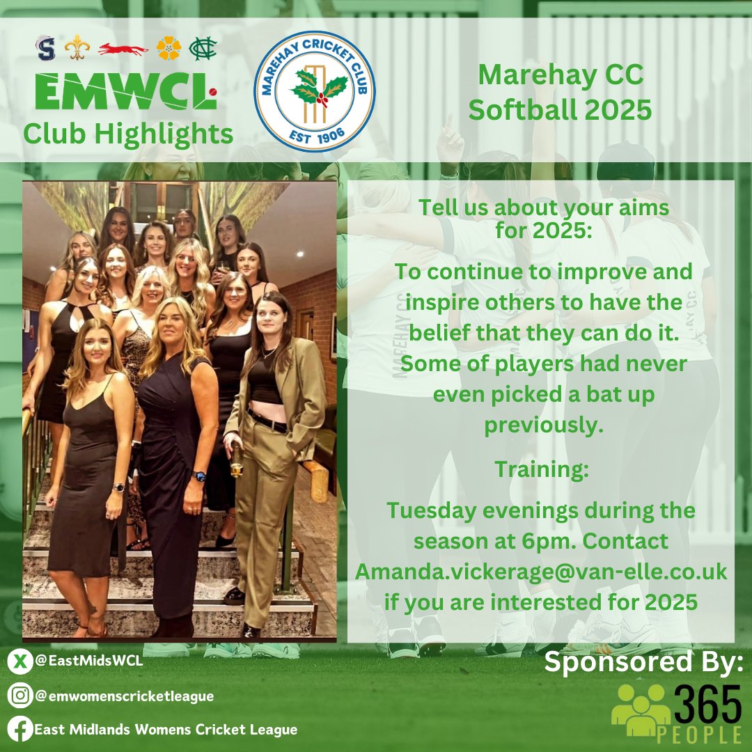 EM Womens Cricket League (@eastmidswcl) on Twitter photo 🏏EMWCL Club Highlights🏏
Next up we have <a href="/MarehayCC/">Marehay Cricket Club</a>!
In 2025, they will be taking part in our Softball League.
Contact amanda.vickerage@van-elle.co.uk if you are interested in getting involved for 2025! 🏏EMWCL Club Highlights🏏
Next up we have <a href="/MarehayCC/">Marehay Cricket Club</a>!
In 2025, they will be taking part in our Softball League.
Contact amanda.vickerage@van-elle.co.uk if you are interested in getting involved for 2025!