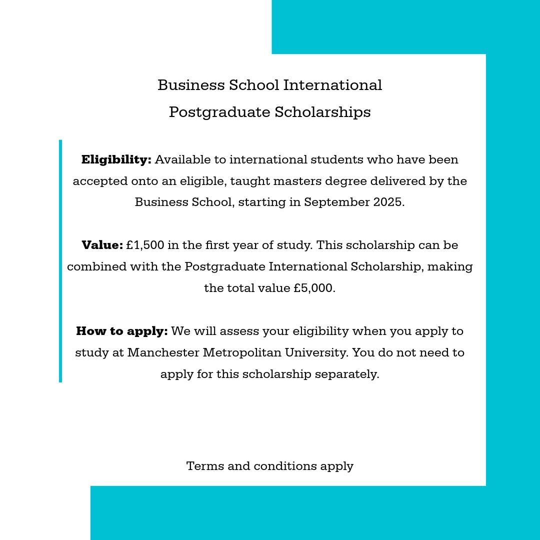 Our Business School postgraduate scholarships are available to eligible international students who are studying a taught masters degree in our Business School.

The scholarship is worth £1,500 and is for September 2025 entry. 

To find out more about this scholarship opportunity,