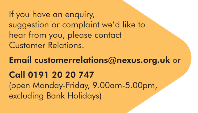 My_Metro's tweet photo. If you have a ticketing question, POP query or would like to provide some feedback, our Customer Relations Team are here to help. They can be contacted via email: customerrelations@nexus.org.uk or by calling 0191 20 20 747 (lines open 9am-5pm Monday to Friday). ^RC https://t.co/cEgKgulPvl