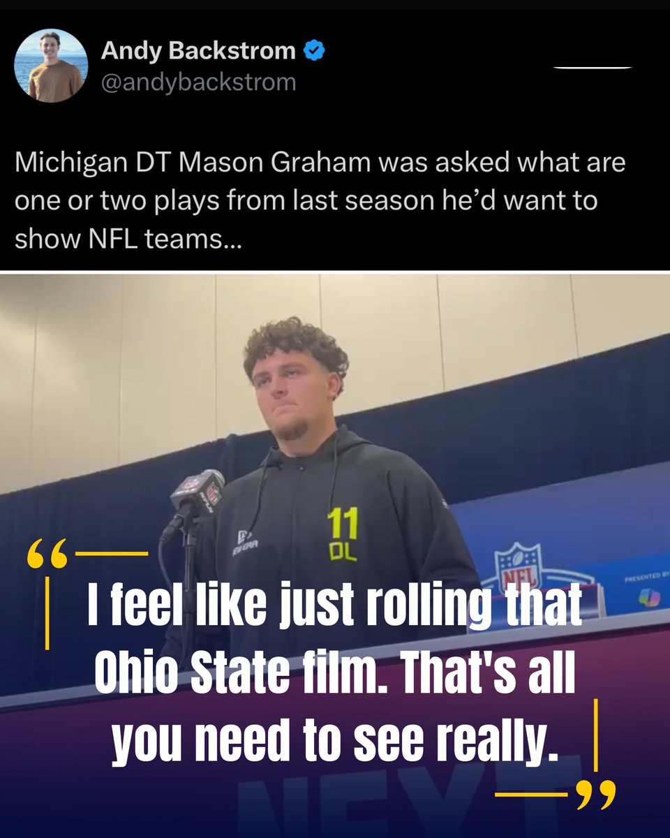 bluebyninety's tweet photo. Mason Graham may never stop talking about the 2024 Ohio State game 😂😂 https://t.co/l5qT2DeEY6