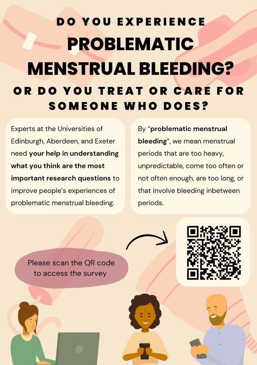 We want to hear from people with lived experience with problematic menstrual bleeding, their parents/carers and healthcare professionals to set research priorities in this area. If this applies to you, please complete the survey, and feel free to share the link more widely!
