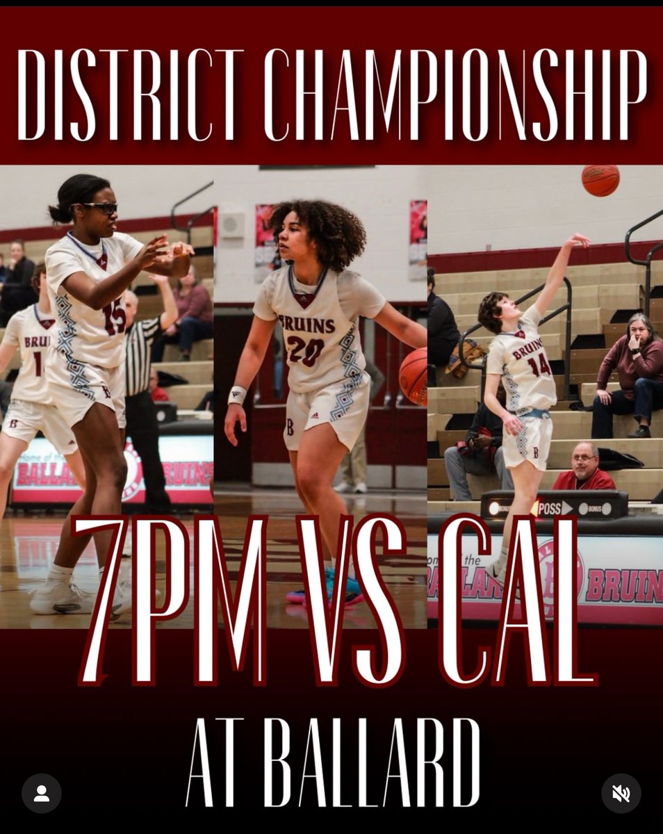 District Championship 

🆚 Christian Academy of Louisville
📍 Ballard High School
⏰ 7:00pm 

#GoBruins 🐻🏀