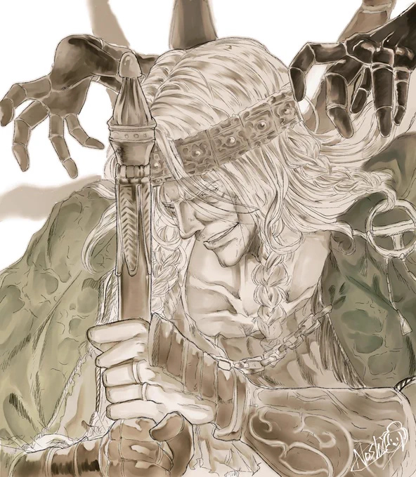 元気があるうちに過去絵だけどもエルデン3周年おめでとう!ゴットフレイも描きたいけど……セローシュがかけ無さすぎて断念したんだよねもふもふ…… 