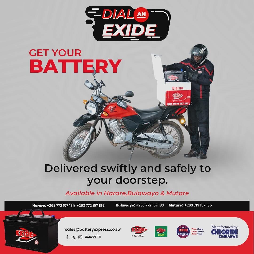 Exide Zimbabwe (@exidezim) on Twitter photo Need a new battery?
Dial an Exide!
Get your Exide battery delivered right to your doorstep quick, convenient, and hassle-free!
Power up your ride without leaving your home.
#DialAnExide #BatteryDelivery
#TheBatteryofChoice
<a href="/KUDZIELISTER2/">KUDZIELISTER</a> <a href="/Mavhure/">Rufaz--Jerera❤King❤</a> <a href="/takemorem1/">Takemore Mazuruse</a> <a href="/EsteemComms/">Esteem Communications</a> Need a new battery?
Dial an Exide!
Get your Exide battery delivered right to your doorstep quick, convenient, and hassle-free!
Power up your ride without leaving your home.
#DialAnExide #BatteryDelivery
#TheBatteryofChoice
<a href="/KUDZIELISTER2/">KUDZIELISTER</a> <a href="/Mavhure/">Rufaz--Jerera❤King❤</a> <a href="/takemorem1/">Takemore Mazuruse</a> <a href="/EsteemComms/">Esteem Communications</a>