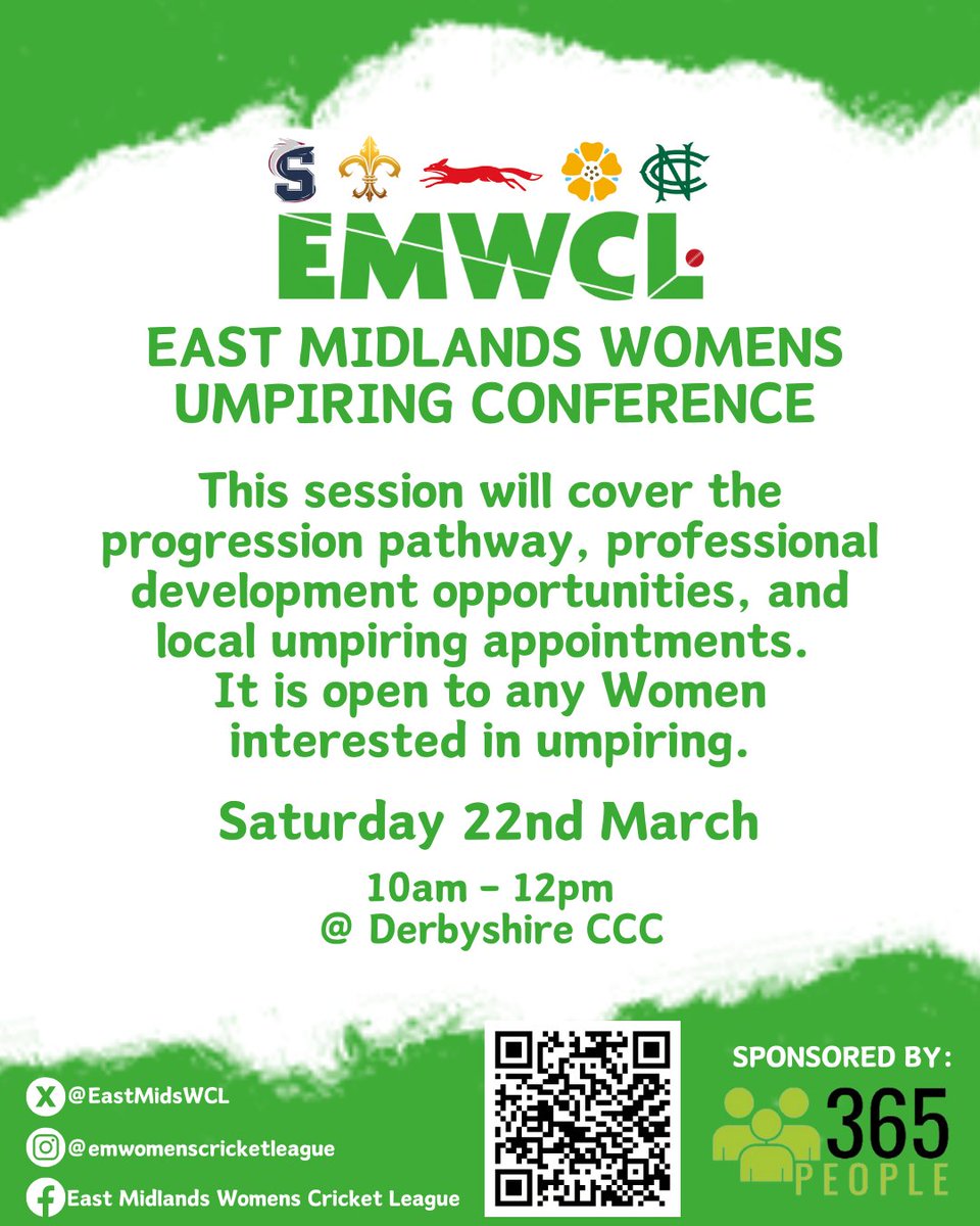 On Saturday 22nd March, there is an East Midlands Women's Umpiring Conference taking place at <a href="/CricketDerbys/">Derbyshire Cricket Foundation 🏏</a>!

It is open to any women interested in umpiring.

Find out more and book your place ⤵️
dcfcricket.com/2025/02/cricke…