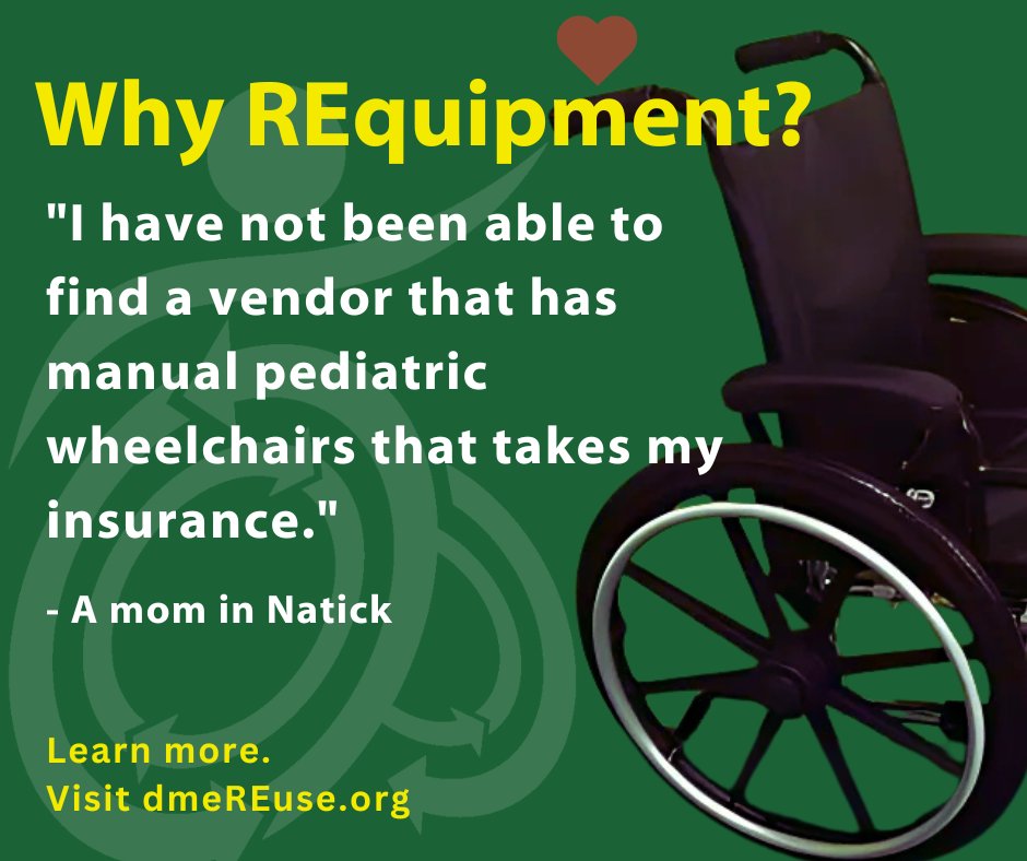 dme_reuse's tweet image. REquipment devices are free to MA residents. Delivery is $20 anywhere in the state. Visit dmeREuse.org
 #WhyREquipmentWednesday #DurableMedicalEquipment #Reuse #Massachusetts  #A11y #InclusionMatters #Children #Families #Caregiver #Seniors #Veterans #MApoli