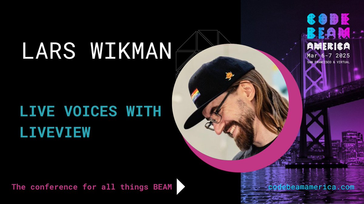 Code BEAM (@codebeamio) on Twitter photo We’re thrilled to share that <a href="/lawik/">Lars Wikman</a> is joining the speaker lineup at Code BEAM America! 🎉
Lars will be sharing his expertise in his talk 'Live Voices with LiveView'! 🔥
🌟 You can still grab your tickets and be part of this amazing event in person, or join us virtually from We’re thrilled to share that <a href="/lawik/">Lars Wikman</a> is joining the speaker lineup at Code BEAM America! 🎉
Lars will be sharing his expertise in his talk 'Live Voices with LiveView'! 🔥
🌟 You can still grab your tickets and be part of this amazing event in person, or join us virtually from