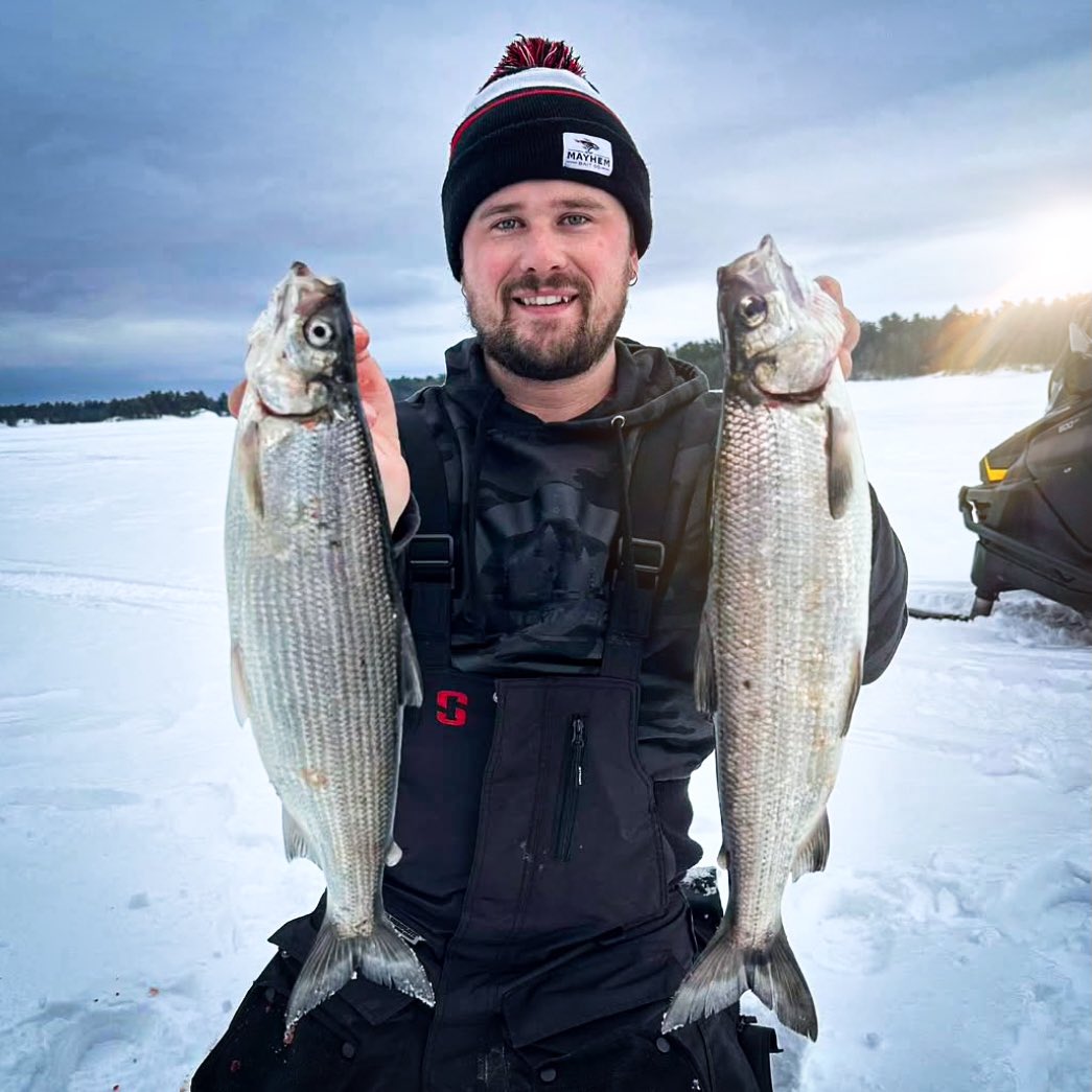 ❄️ Cold weather, 🔥 hot bite, and a warm head under that <a href="/mayhembaitco/">matt</a> toque 👌

📸 @hardonoutdoors 

#whitefish #icefishing #icefishingnation