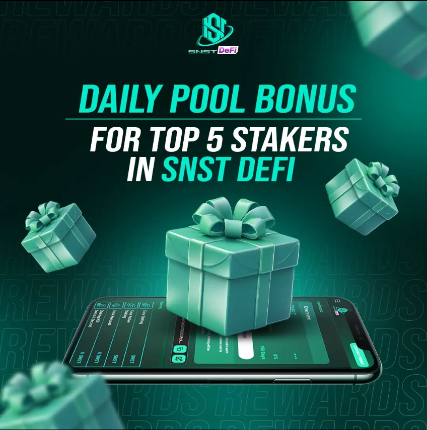 We value your hard work, and it pays off! In addition to earning staking bonus per soconds to Passive Bonuses up to 25 levels SNST DeFi also rewards top 5 stakers with Daily Pool Bonuses.

Are you the next one?

Join us at snst.finance
More @ linktr.ee/SmoothSNST