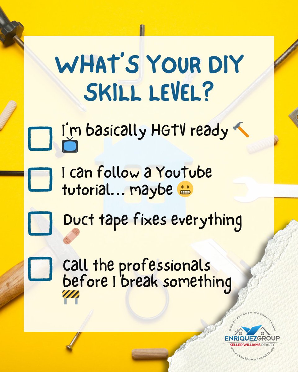 VinnieSD's tweet image. Be honest... how handy are you? 🛠️🏡 Are you an HGTV-level pro or do you break things just by looking at them? Vote below! ⬇️ #DIYFails #HomeImprovement