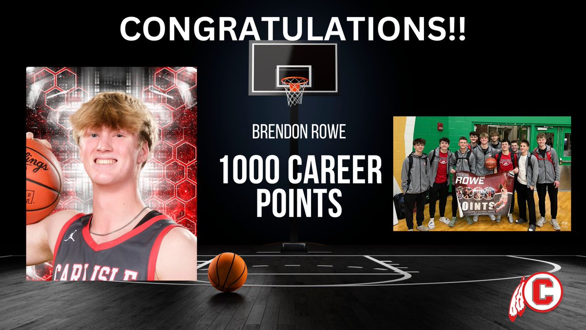 Congratulations to Brendon Rowe for reaching 1,000 career points on Tuesday, February 25th! This is an incredible achievement and a testament to his hard work, dedication, and talent on the court.

Way to go, Brendon! We’re proud of you!

#CARLISLEbuildingOURtribeTOGETHER