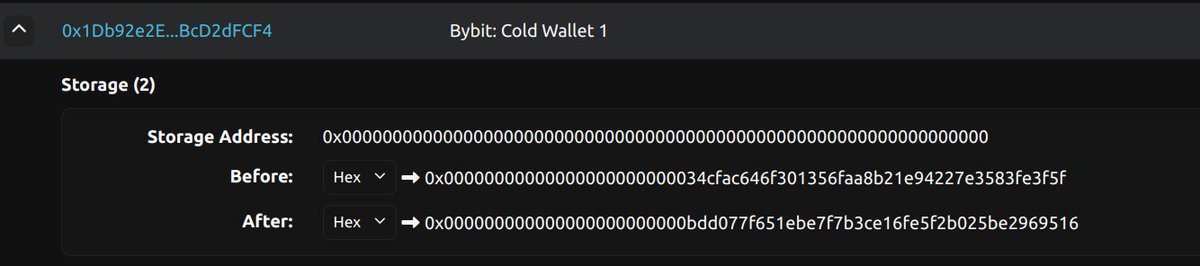 martypartymusic's tweet photo. What really happened to #Bybit and how they were exploited through the exploited @safe "smart contracts".

https://t.co/SDyTiBGAm2

The attack sequence: A step-by-step breakdown
1. The initial transaction
The attack began with what appeared to be a routine transaction: an execTransaction call from @Bybit_Official 's @safe  multisig wallet. However, this transaction contained the seeds of the exploit:

// Simplified representation of the critical storage change
Storage[0] = 0xbdd077f651ebe7f7b3ce16fe5f2b025be2969516 // Malicious contract
// Previously: 0x34cfac646f301356faa8b21e94227e3583fe3f5f // Legitimate GnosisSafe