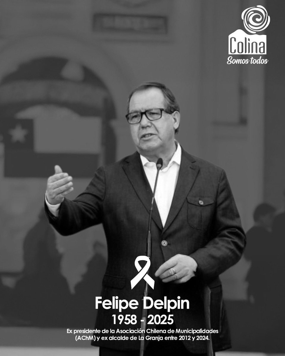 Con profundo pesar, lamentamos el fallecimiento de Felipe Delpin Aguilar, expresidente del Partido Demócrata Cristiano, exalcalde y exconcejal de La Granja, y expresidente de la Asociación Chilena de Municipalidades.

Extendemos nuestras más sentidas condolencias a su familia,