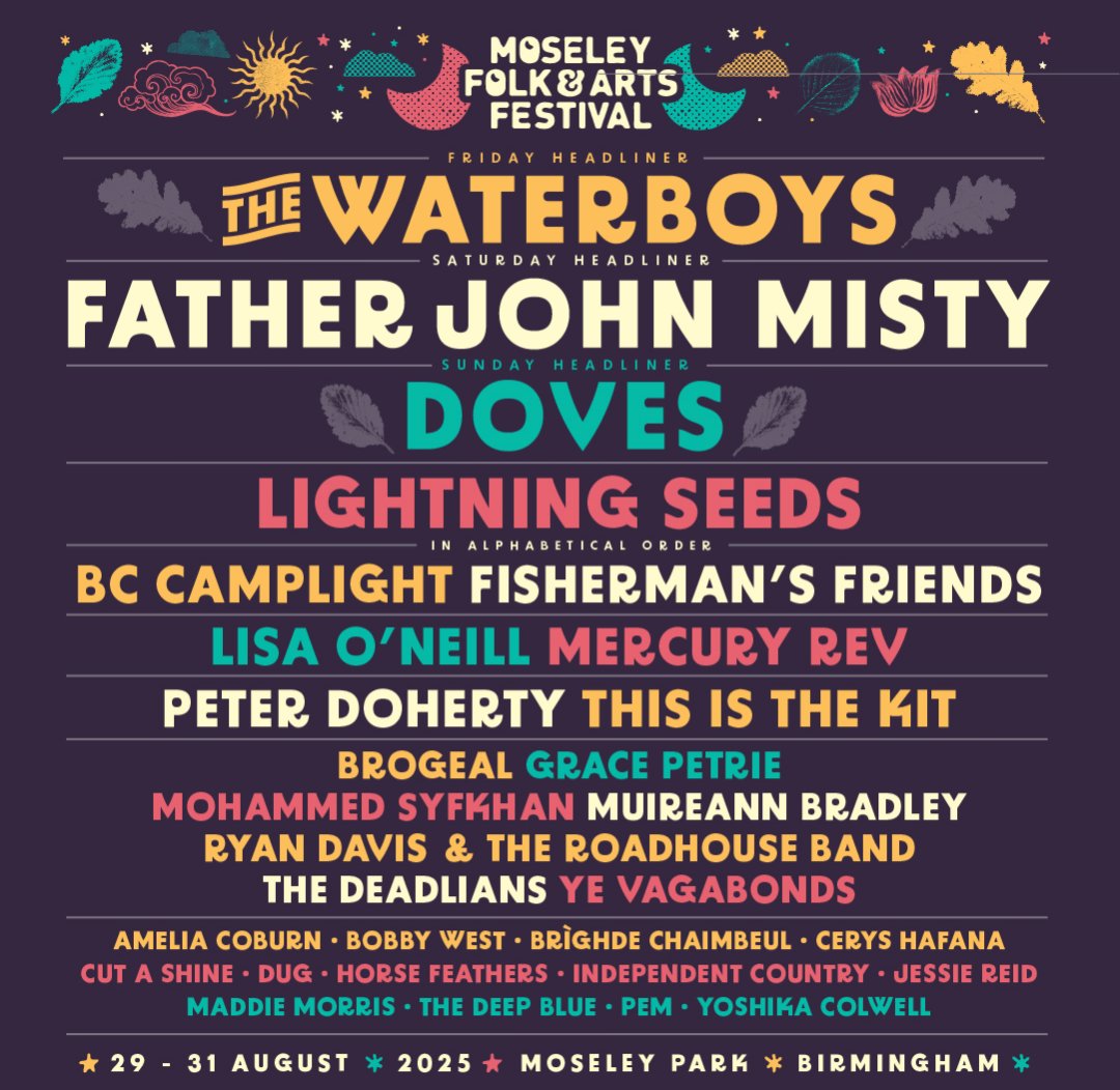 Waterboys HQ (@waterboysmusic) on Twitter photo MOSELEY FOLK AND ART FESTIVAL
The Waterboys will headline at this year’s Mostly Jazz Funk & Soul Festival, part of <a href="/moseleyfolk/">Moseley Folk & Arts Festival</a> in Moseley Park, BIRMINGHAM UK on Fri 29 August. Tickets go on sale Fri 28 February at
moseleyfolk.co.uk MOSELEY FOLK AND ART FESTIVAL
The Waterboys will headline at this year’s Mostly Jazz Funk & Soul Festival, part of <a href="/moseleyfolk/">Moseley Folk & Arts Festival</a> in Moseley Park, BIRMINGHAM UK on Fri 29 August. Tickets go on sale Fri 28 February at
moseleyfolk.co.uk