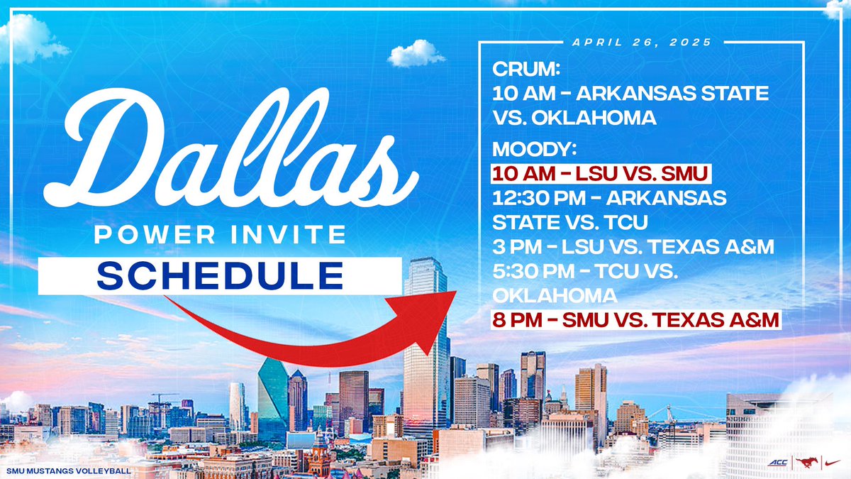 SMUVolleyball's tweet photo. Tickets for ๐๐๐ฅ๐ฅ๐๐ฌ ๐๐จ๐ฐ๐๐ซ ๐๐ง๐ฏ๐ข๐ญ๐ are on sale now!
Check the link for more info and to get your ticketโs today!
๐ : https://t.co/LcaqfxUQWx
#DPI | #DallasPowerInvite https://t.co/8Q4zow75d5