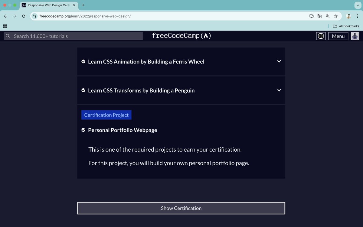 ArashadAhamad10's tweet image. Post 1:
Day 53 of #100DaysOfCode
📖 Learning:
• Responsive Web Design (#freeCodeCamp)
✅ Completed 5 of 5 certification projects:
• Personal Portfolio (#freeCodeCamp)
#FrontEnd #WebDevelopment #WebDev #developer #buildinpublic #Programming #letsconnect #SoftwareDevelopment