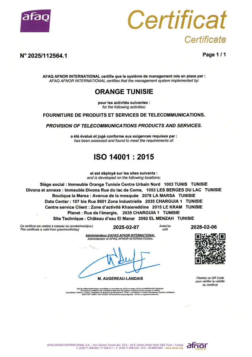 OrangeTNplus (@orangetn_plus) on Twitter photo 🚀 Fiers d'annoncer notre certification ISO 14001 ! 🌱♻️ Une reconnaissance de notre engagement pour un avenir plus durable, avec une gestion environnementale optimisée. Merci à toutes nos équipes pour leur implication ! 🌍💚 #ISO14001 #DéveloppementDurable #Engagement <a href="/OrangeTN/">Orange Tunisie</a> 🚀 Fiers d'annoncer notre certification ISO 14001 ! 🌱♻️ Une reconnaissance de notre engagement pour un avenir plus durable, avec une gestion environnementale optimisée. Merci à toutes nos équipes pour leur implication ! 🌍💚 #ISO14001 #DéveloppementDurable #Engagement <a href="/OrangeTN/">Orange Tunisie</a>