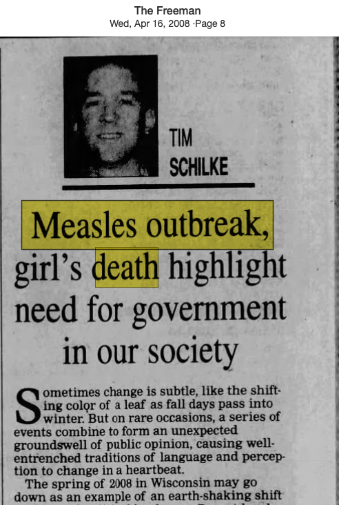 justin_hart's tweet image. The Texas measles outbreak and death is a really sad event. Must be Trump's fault because nothing like this has ever happened before! Except...

- 2005 Indiana Outbreak
- 2008 Outbreak: Nationwide, 140 cases 
- 2011 Outbreak: 220 cases 
- 2015 Disneyland Outbreak - 1 death of an…