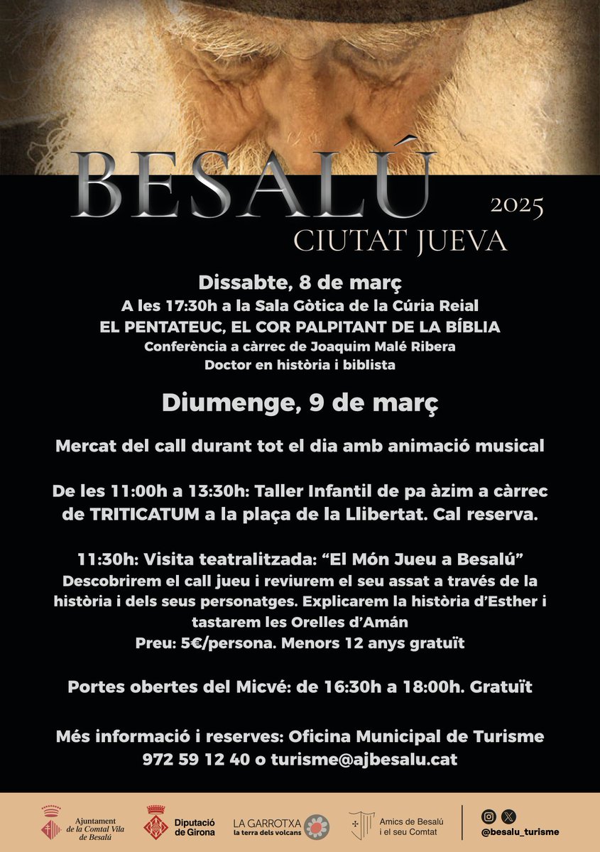 Besalú celebra una nova edició de 'Ciutat Jueva' amb activitats culturals i tradicionals  gironanoticies.com/noticia/262790…

La jornada s’iniciarà el dissabte 8 de  març amb una conferència sobre el Pentateuc, i el diumenge el call jueu  s’omplirà de mercats, tallers i visites