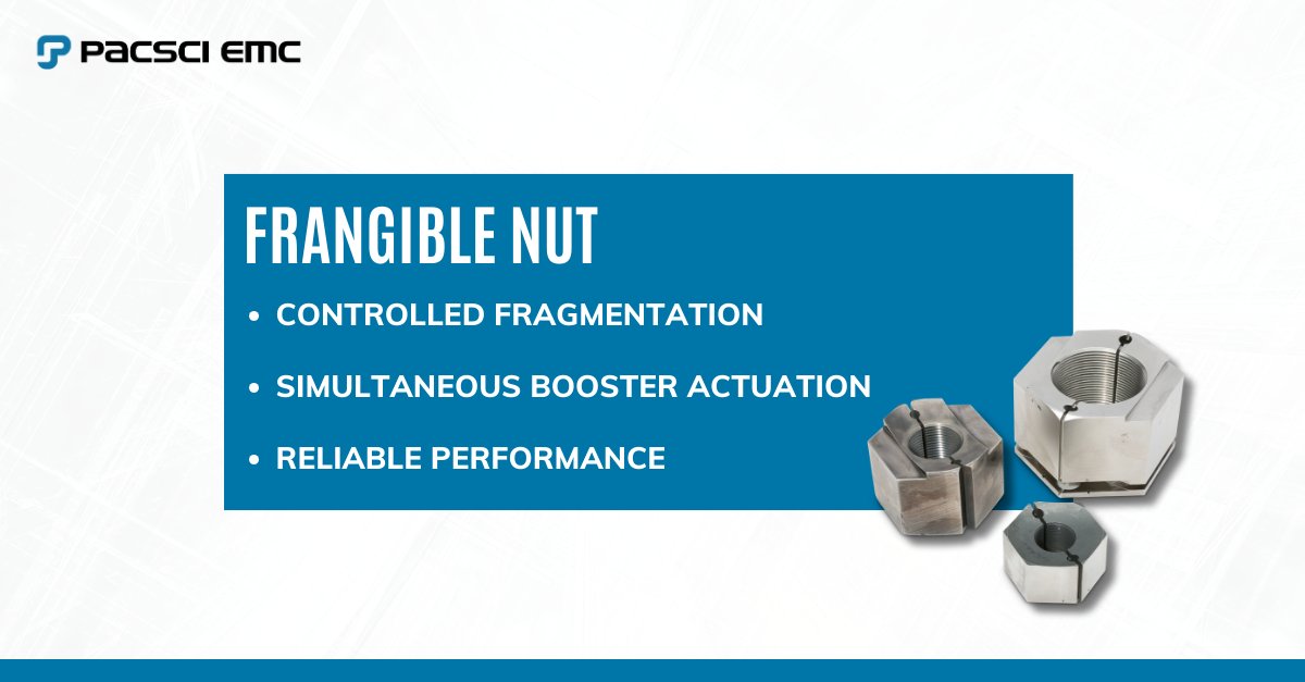 PacSciEMC's tweet image. Our #frangiblenut is designed to split with precision using strategically placed pyrotechnic charges. When activated, these charges ensure a clean and controlled separation every time.

Download a free datasheet: bit.ly/4ifurho

#MillisecondsMatter #PacSciEMC
