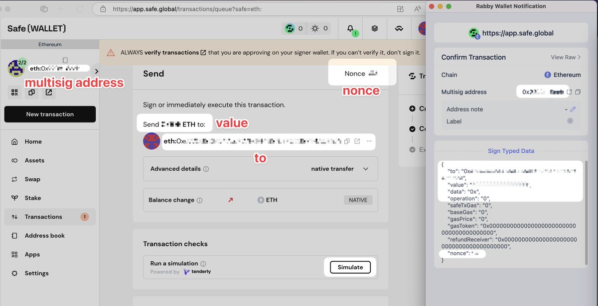 tonykebot's tweet photo. It's tragedy for safe being compromised and thus harmed bybit 😢. Lesson here is NEVER TRUST.

The principle of this theory is validating everything on your own. 3-step checks are necessary:

1. Simulate to check the transaction outcome, Safe already integrated Tenderly so it's just one-click.

2. Cross-check pre-sign data on website and wallet extension. Rabby/MetaMask displays the data in a clean way. To, value, data, operation are the critical field you will be checking at.

3. Cross-check pre-sign data on wallet and hardware wallet. Match every critical field before you sign. Kudos to OneKey team!