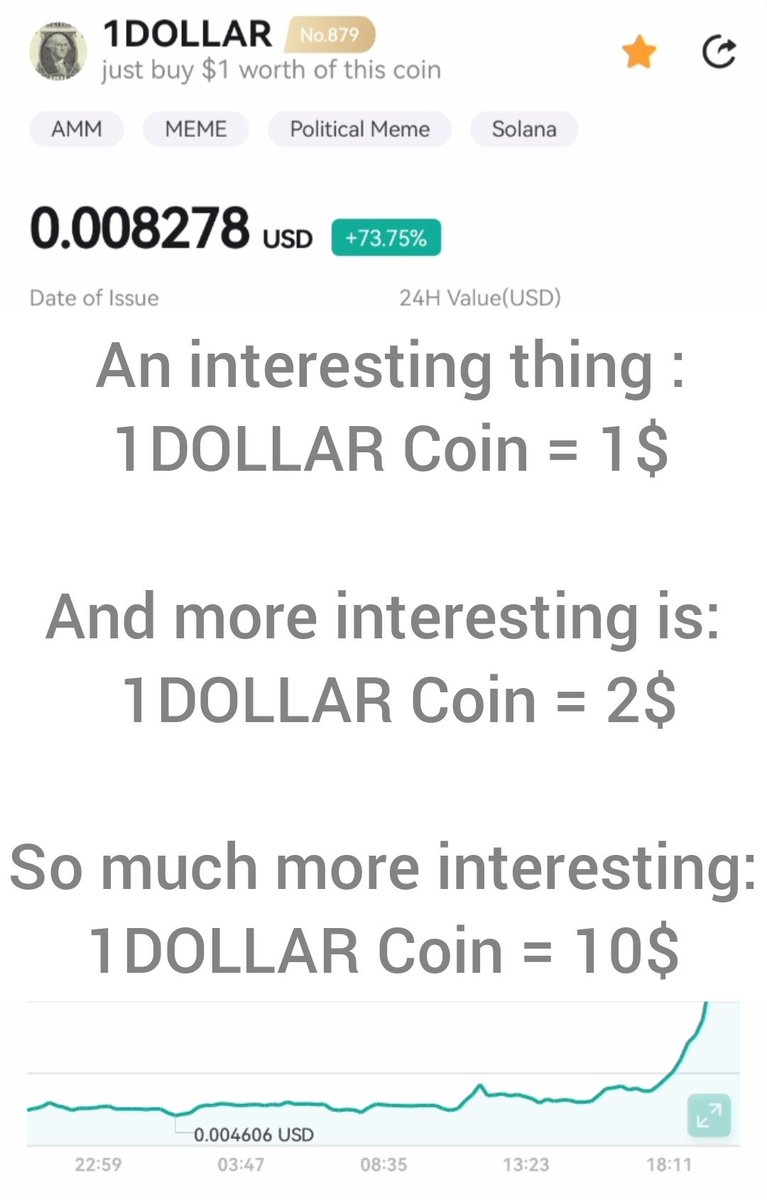 An interesting thing :
 1DOLLAR Coin = 1$

And more interesting is:
  1DOLLAR Coin = 2$

So much more interesting:
1DOLLAR Coin = 10$

#1DOLAR = #BTC