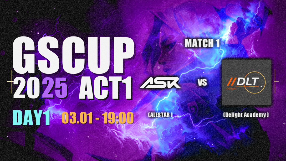 gscup70535's tweet photo. #VALORANT  
#GSCUP 2025 ACT1  
Main Stage Day 1 ▷▷ 03.01-19:00- 

On-strem🔴
Delight Academy @De_Del1ght  
VS 
ALESTAR @TeamALESTAR  

Off-stream🔵
Answer
VS
KaiserCrown @kaiser_crownn

https://t.co/7J2RQgcbzV https://t.co/B3eRZhKqzA