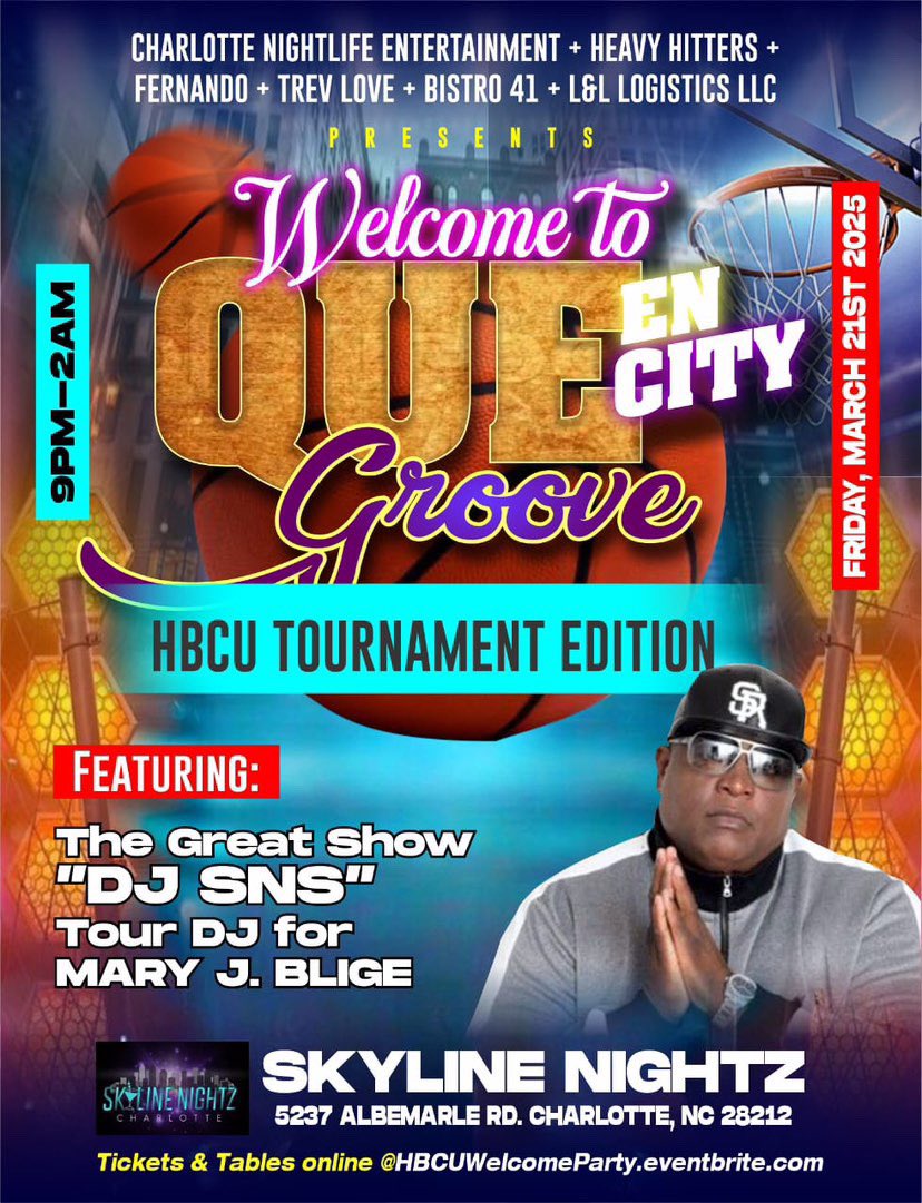 Boaz212's tweet image. “Welcome To QUE-en City Groove”
HBCU Tournament Edition

Featuring…
The Great Show… @DJSNS Tour DJ for Mary J. Blige

Tickets &amp;amp; Tables online @
HBCUWelcomeParty.eventbrite.com
instagram.com/reel/DEhrzmRxj…  

@OfficialOPPF  @HBCUGameday  @HBCUBasketball1  @BlackCollegeExp @CIAAForLife