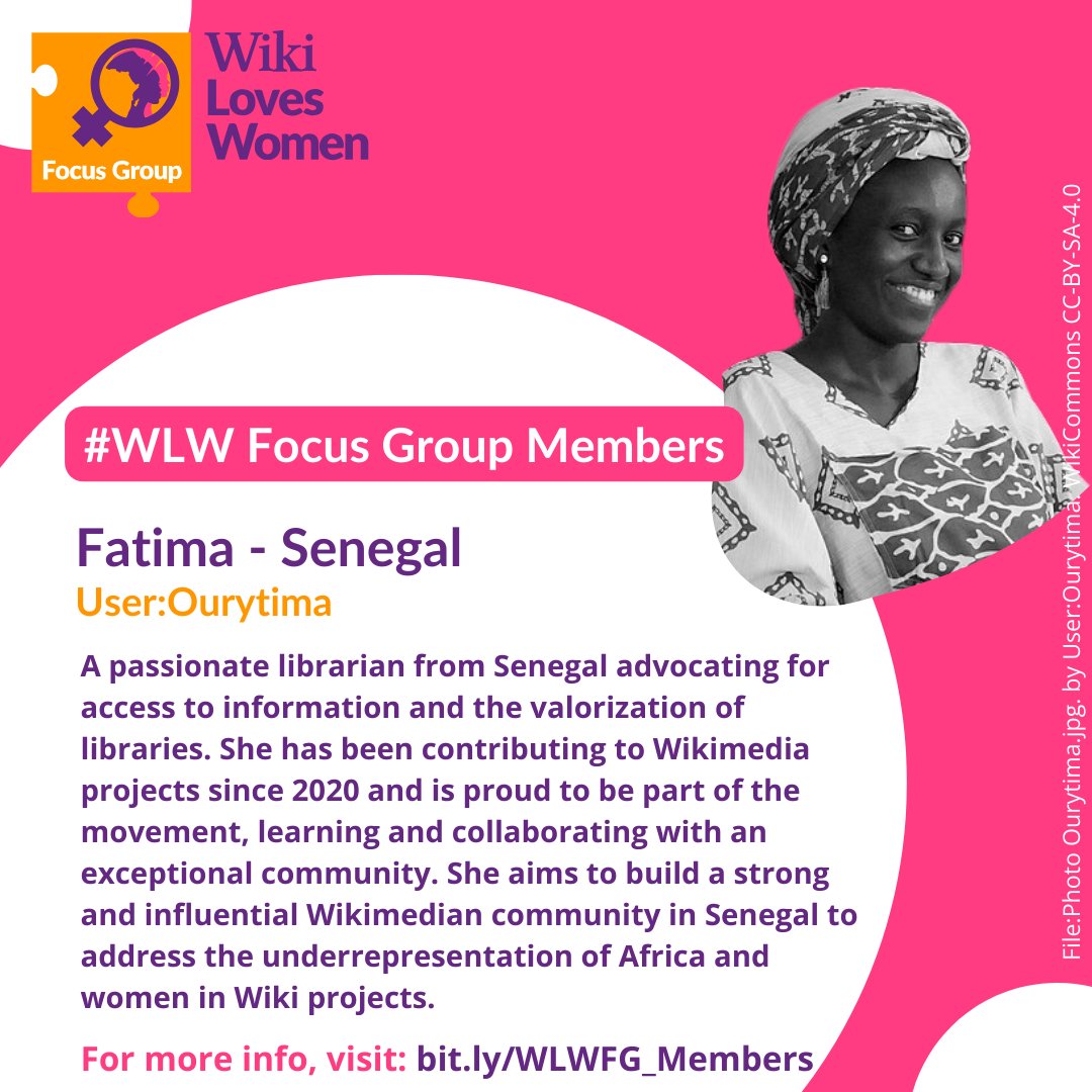 #MeetTheMembers! #WikiLovesWomen
Say hello to Fatima from Senegal! 🇸🇳 A 2024 member, she’s already making an impact on women’s representation on #Wikimedia.
📖 Meet her and others: bit.ly/WLWFG_Members
#WLW #FocusGroup #WikiInAfrica #WikiOTO #WikiWomen_Global