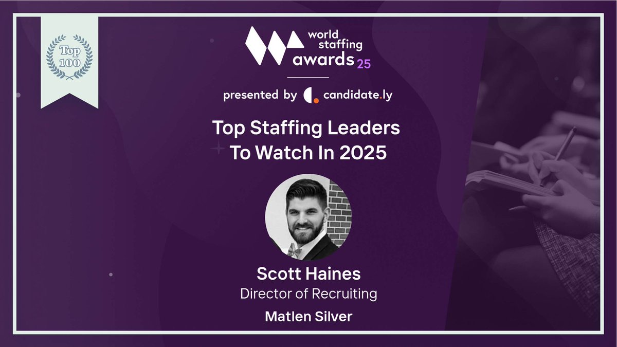 A big congratulations to Cameron Edwards, CCWP, Jennifer Bartley and Scott Haines for being named to the World Staffing Awards Top 100 list for the “2025 Staffing Leaders to Watch For.”

 Congratulations to all leaders to watch this year!