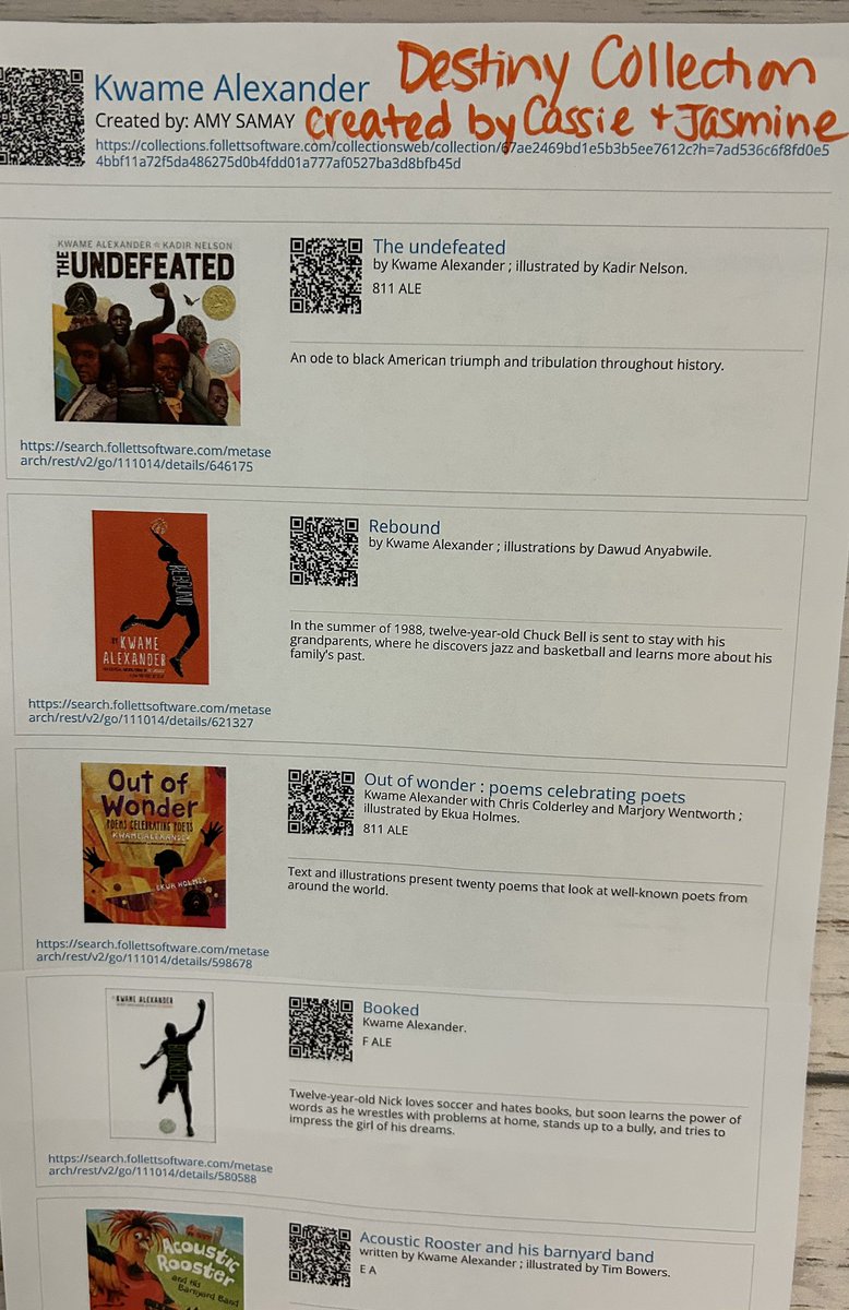 AmySamay's tweet image. My Advisory Class did a great job of researching Kwame Alexander to create this Black History Month door display and to make a Destiny Collection. Stop by the @FMS_BCPS Library to see our matching book display. #fmsreaders @BCPSLMP @JameeEspinoza